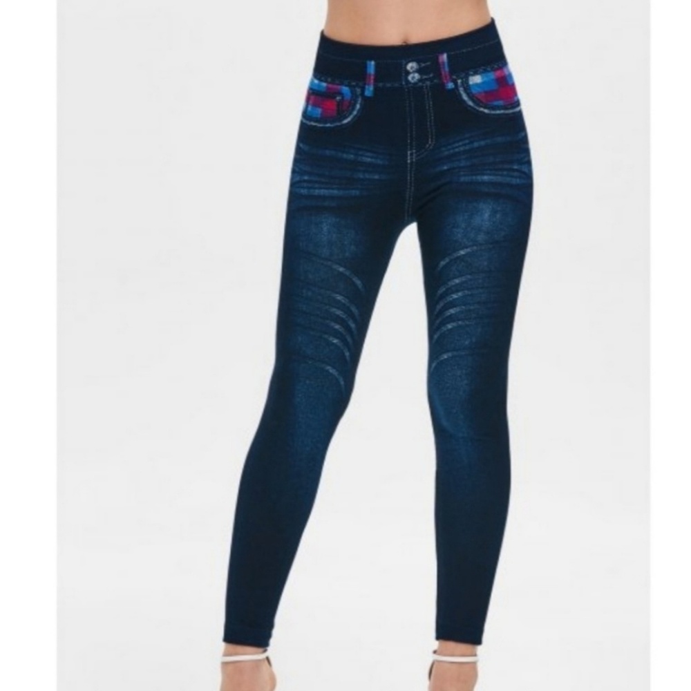High Rise Jeggings Punky Plaid Stretch Skinny - Picture 4 of 7